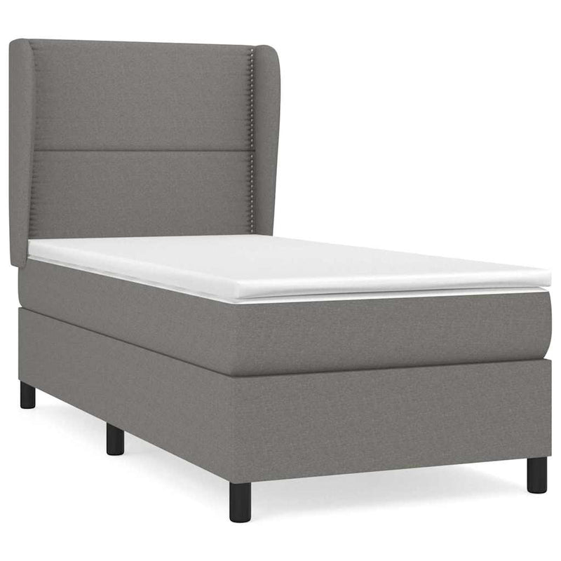 Pat box spring cu saltea, gri închis, 90x200 cm, textil