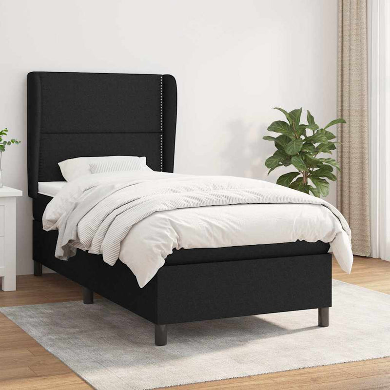 Pat box spring cu saltea, negru, 100x200 cm, textil