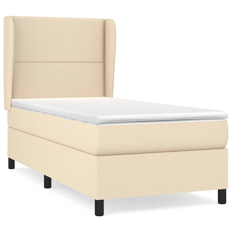Pat box spring cu saltea, crem, 100x200 cm, textil