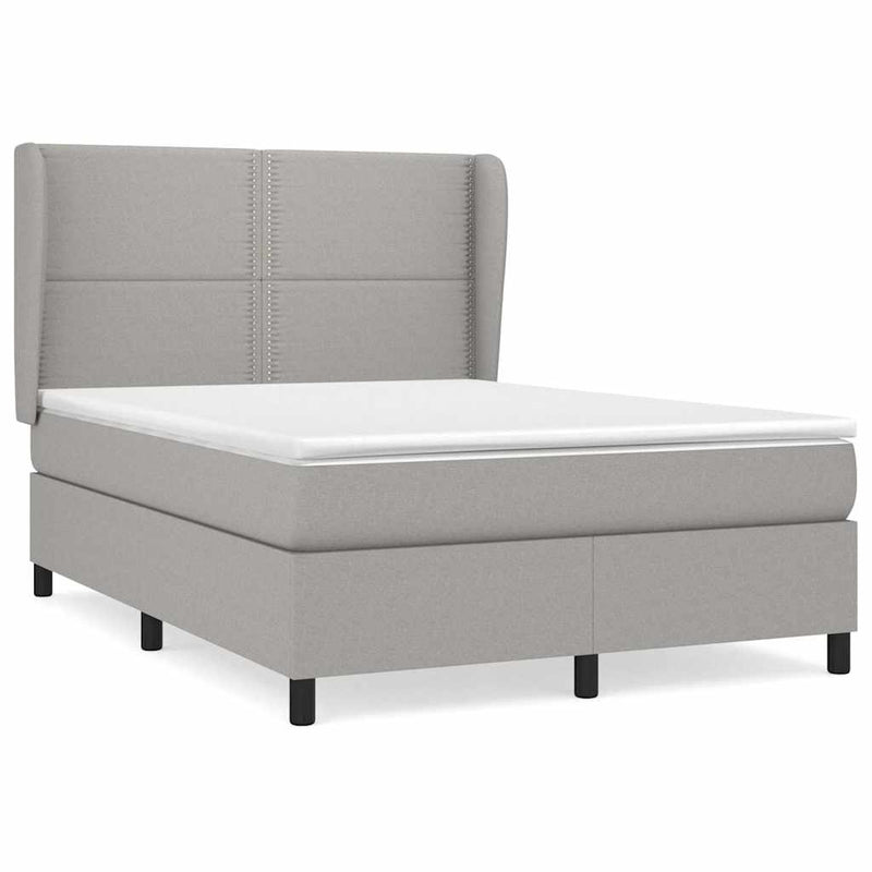 Pat box spring cu saltea, gri deschis, 140x190 cm, textil