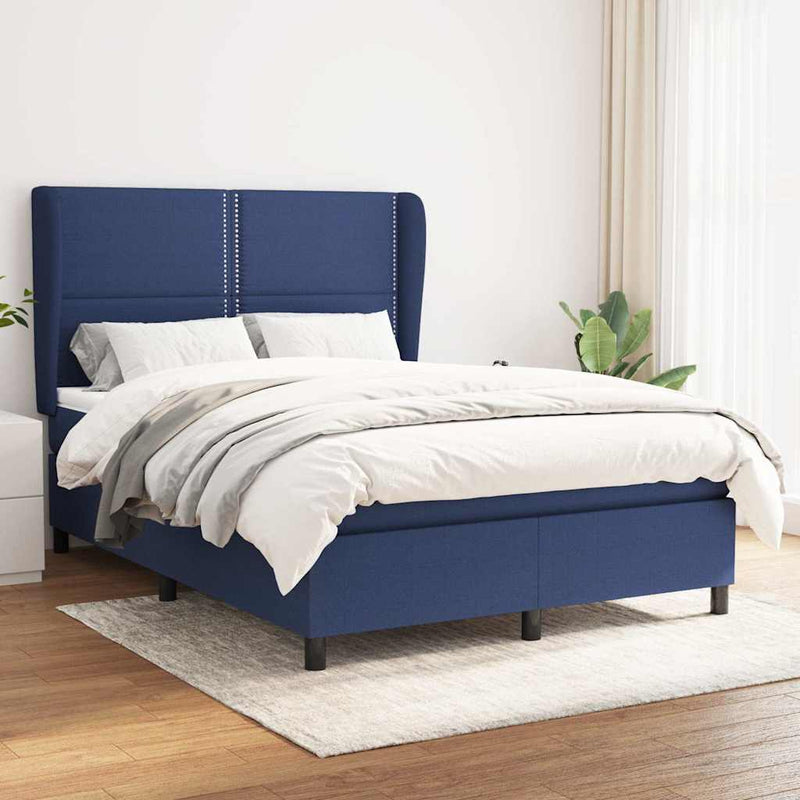Pat box spring cu saltea, albastru, 140x200 cm, textil