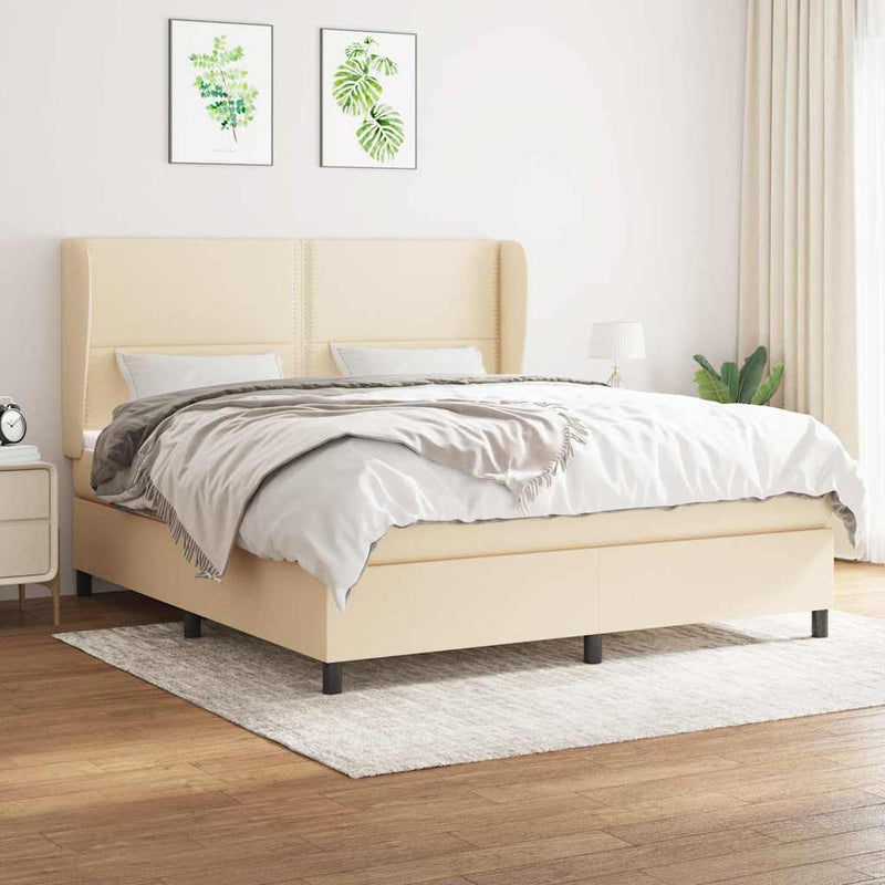 Pat continental cu saltea, crem, 180x200 cm, textil
