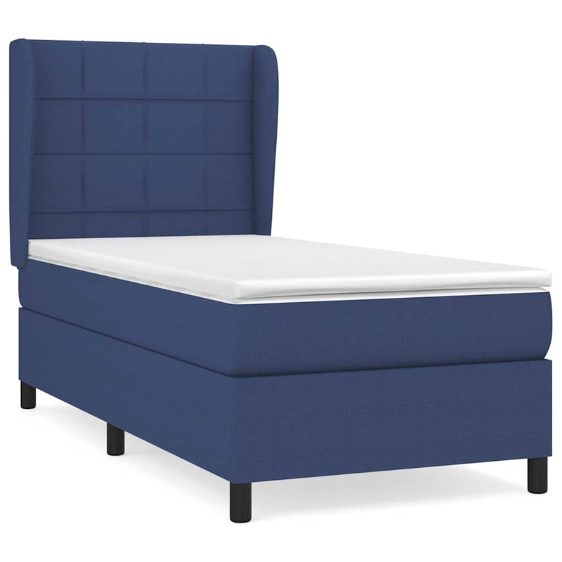 Pat box spring cu saltea, albastru, 90x190 cm, textil