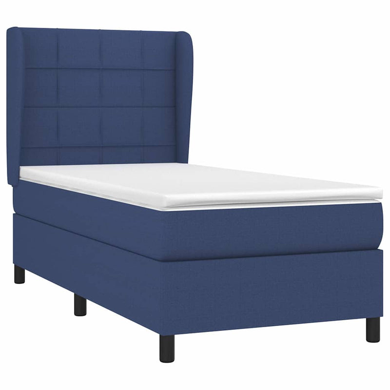 Pat box spring cu saltea, albastru, 90x190 cm, textil