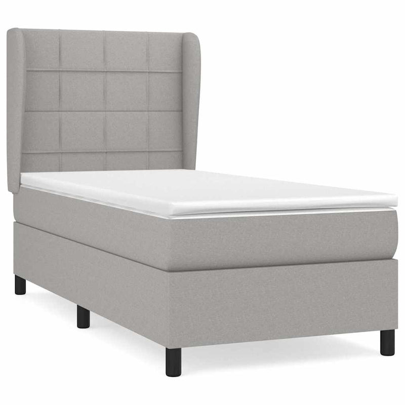 Pat box spring cu saltea, gri deschis, 90x200 cm, textil
