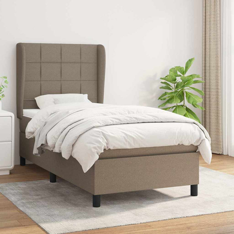 Pat box spring cu saltea, gri taupe, 100x200 cm, textil