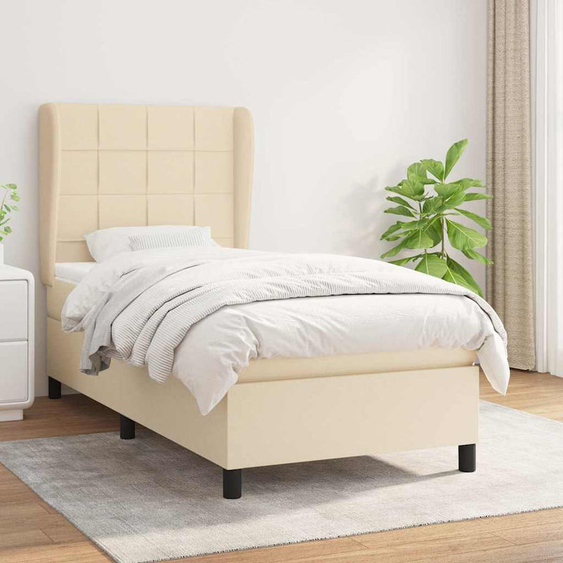 Pat box spring cu saltea, crem, 100x200 cm, textil