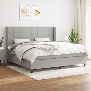 Pat box spring cu saltea, gri deschis, 200x200 cm, textil