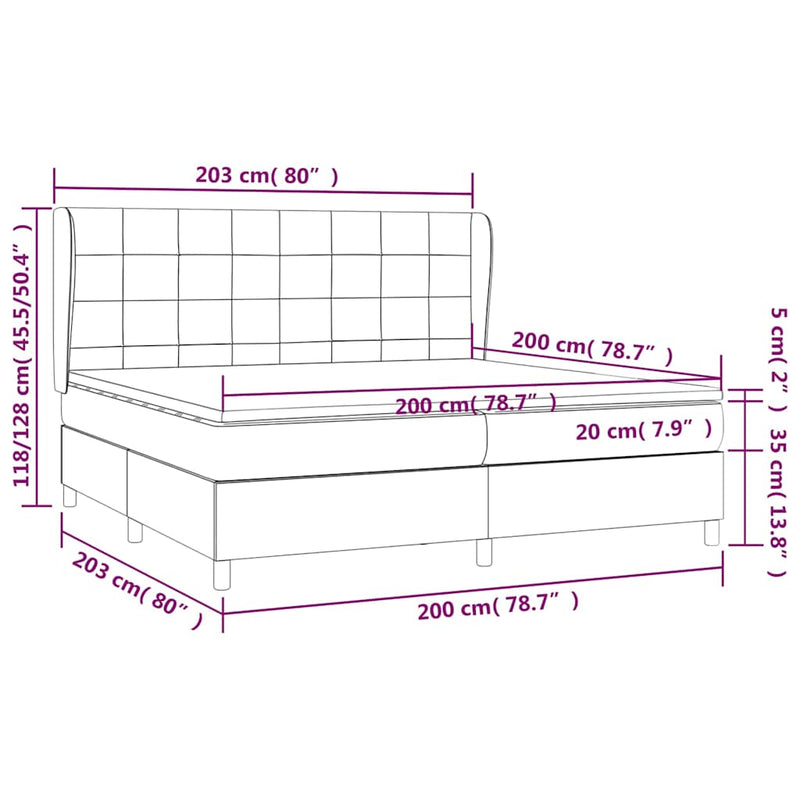 Pat box spring cu saltea, gri închis, 200x200 cm, textil
