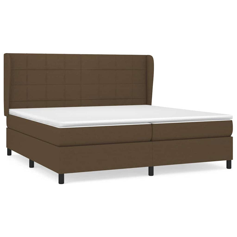 Pat box spring cu saltea, maro închis, 200x200 cm, textil