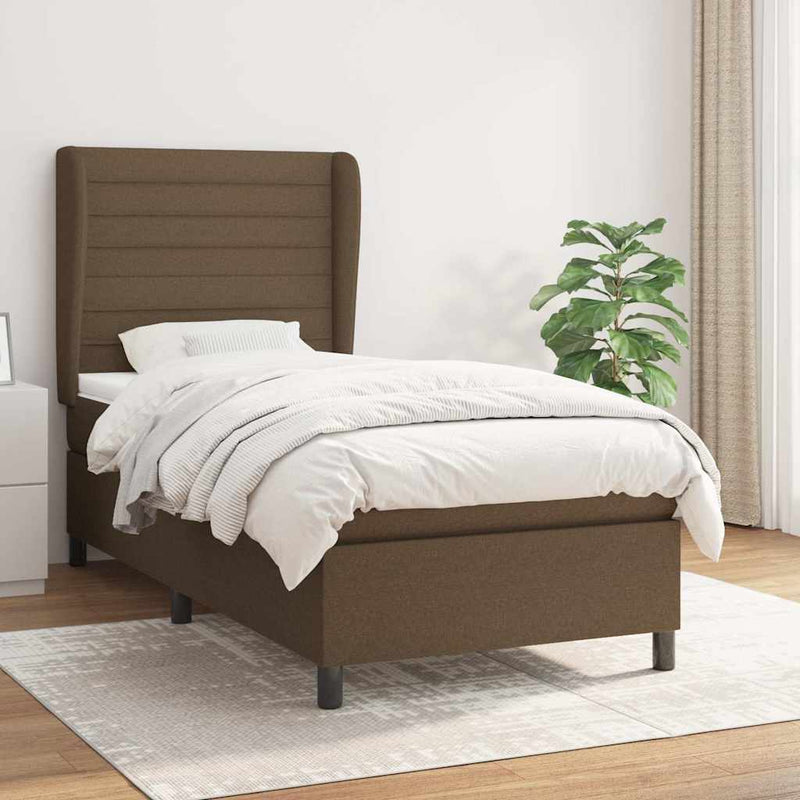 Pat box spring cu saltea, maro închis, 80x200 cm, textil