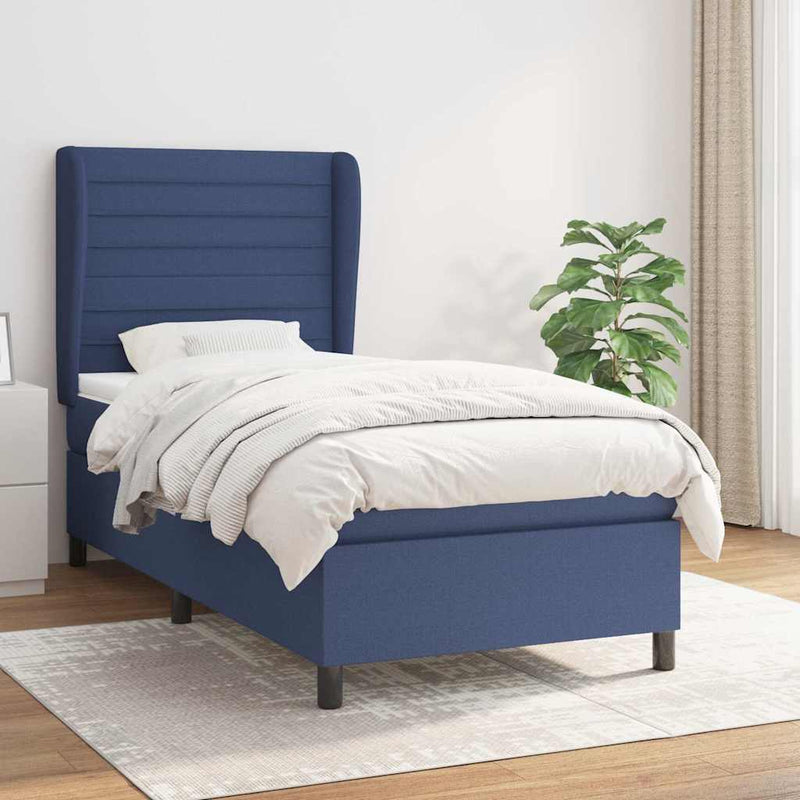 Pat box spring cu saltea, albastru, 80x200 cm, textil