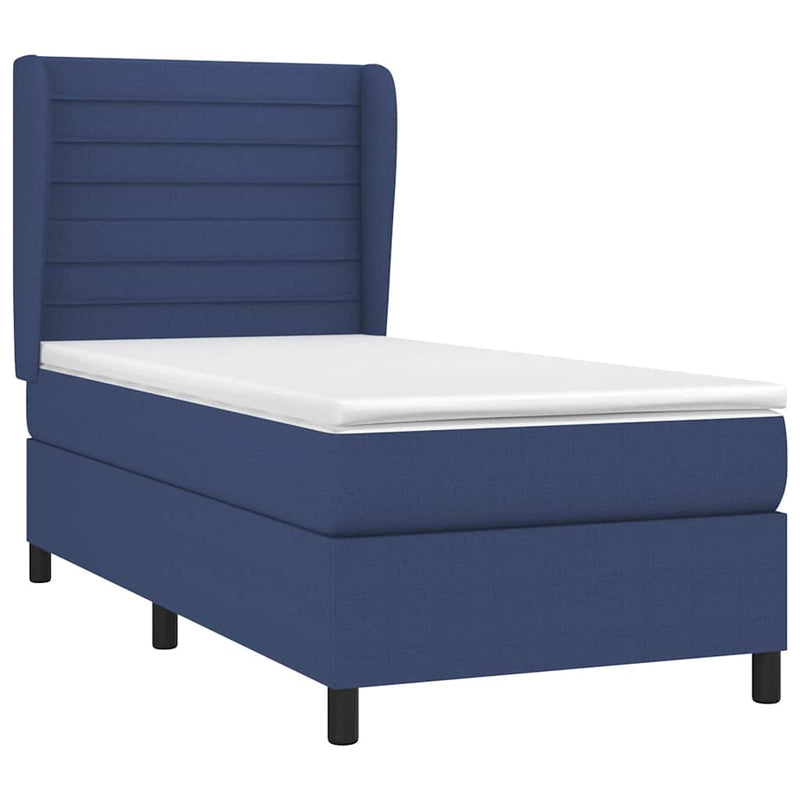 Pat box spring cu saltea, albastru, 90x190 cm, textil