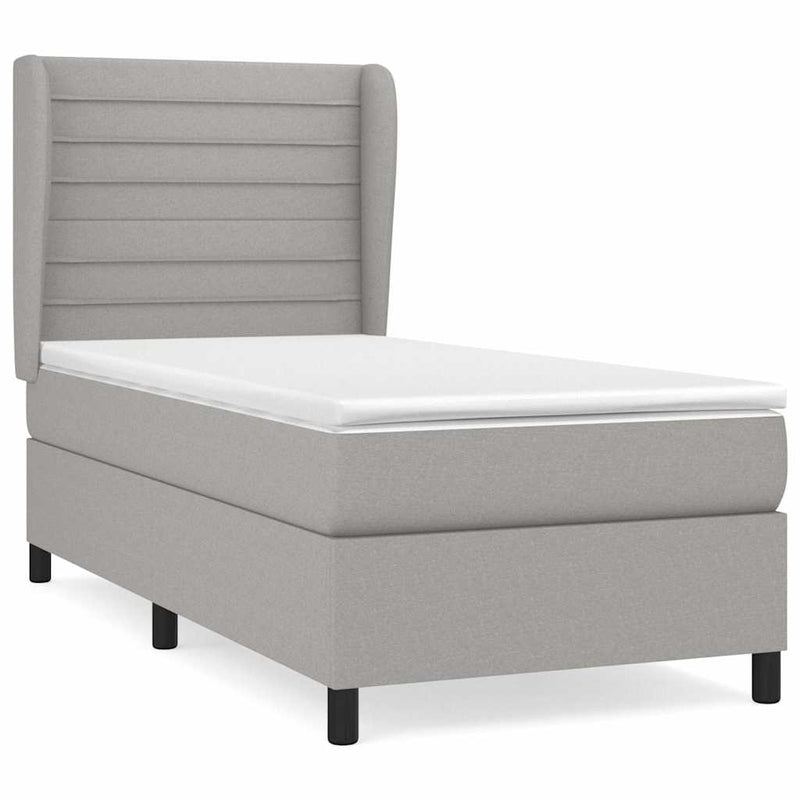 Pat box spring cu saltea, gri deschis, 90x200 cm, textil