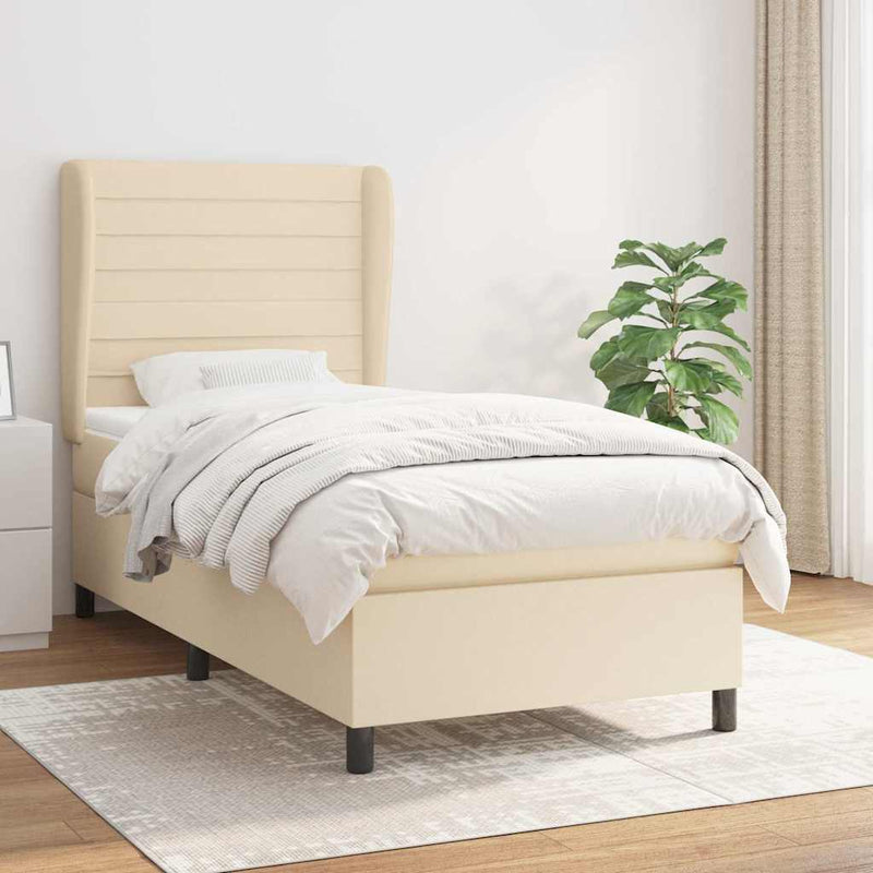 Pat box spring cu saltea, crem, 100x200 cm, textil