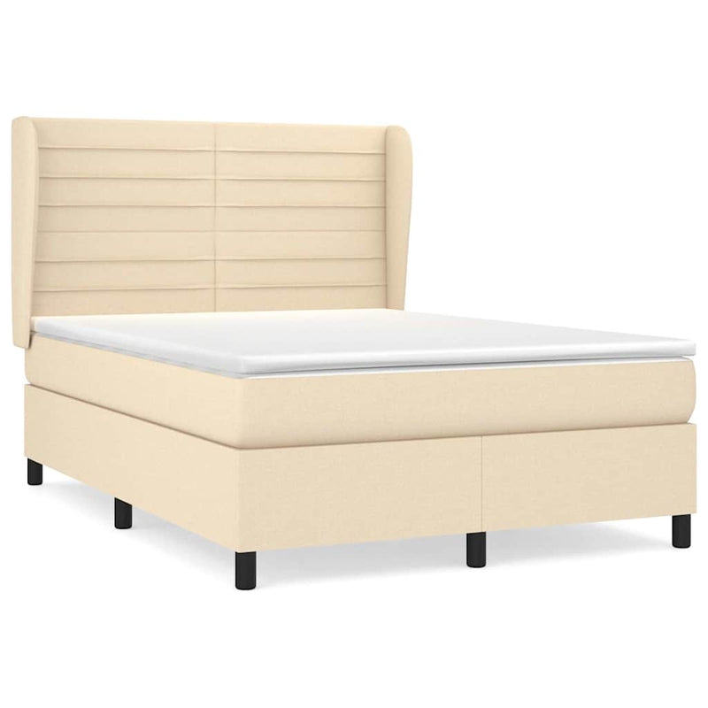 Pat box spring cu saltea, crem, 140x200 cm, textil