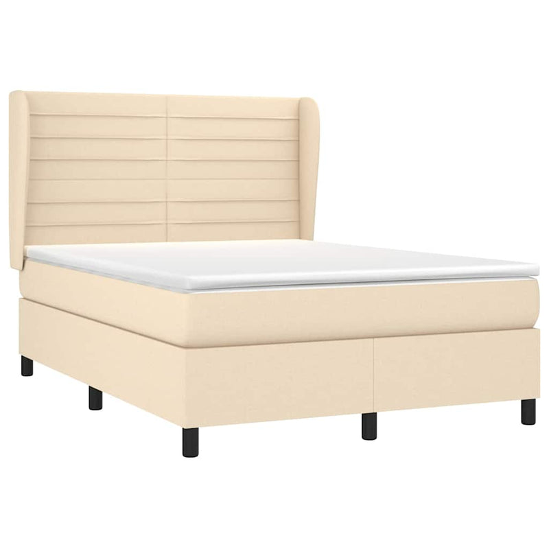 Pat box spring cu saltea, crem, 140x200 cm, textil