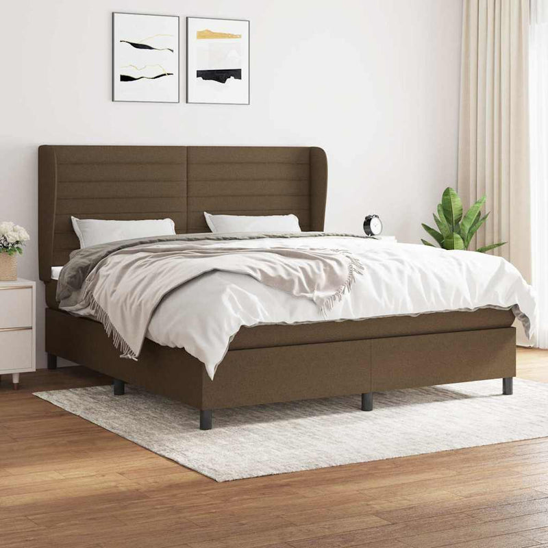 Pat box spring cu saltea, maro închis, 160x200 cm, textil