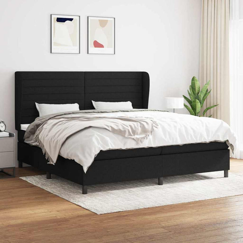 Pat box spring cu saltea, negru, 200x200 cm, textil