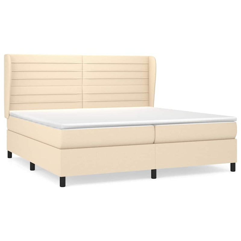 Pat box spring cu saltea, crem, 200x200 cm, textil