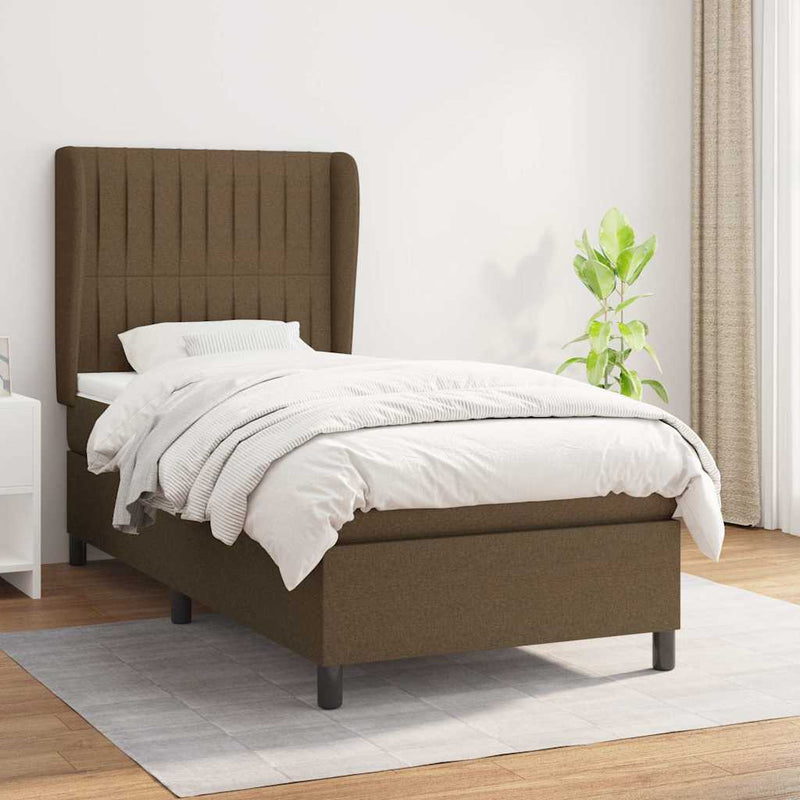 Pat box spring cu saltea, maro închis, 80x200 cm, textil