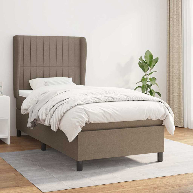 Pat box spring cu saltea, gri taupe, 80x200 cm, textil
