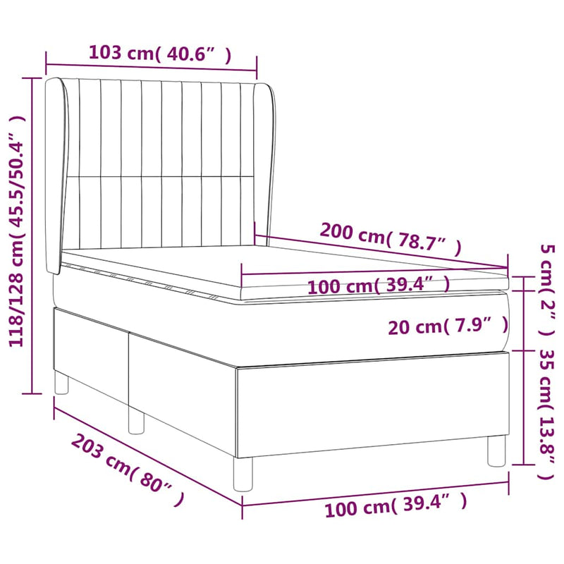 Pat box spring cu saltea, gri închis, 100x200 cm, textil