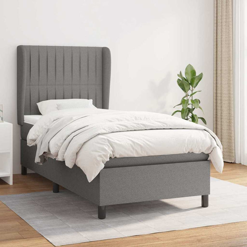 Pat box spring cu saltea, gri închis, 100x200 cm, textil