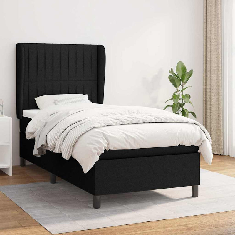 Pat box spring cu saltea, negru, 100x200 cm, textil