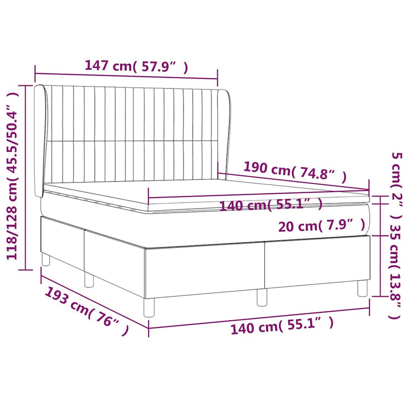 Pat box spring cu saltea, crem, 140x200 cm, textil