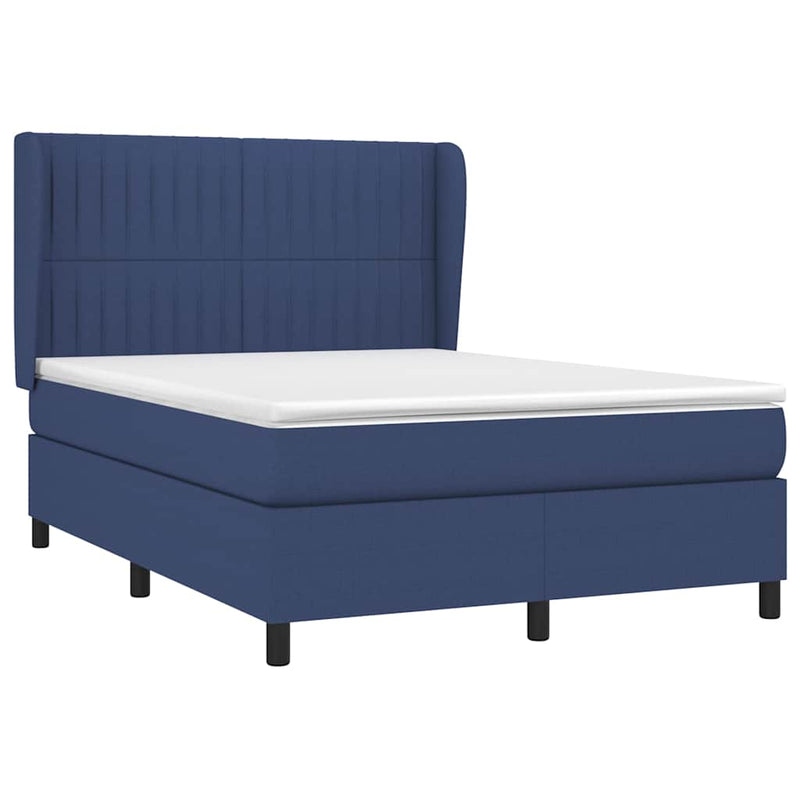 Pat box spring cu saltea, albastru, 140x200 cm, textil