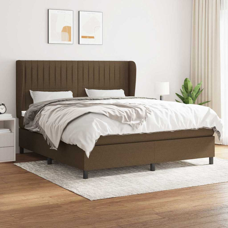 Pat box spring cu saltea, maro închis, 160x200 cm, textil