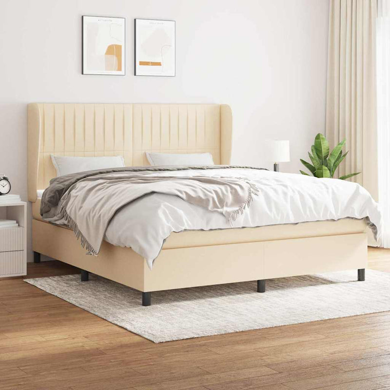 Pat box spring cu saltea, crem, 160x200 cm, material textil