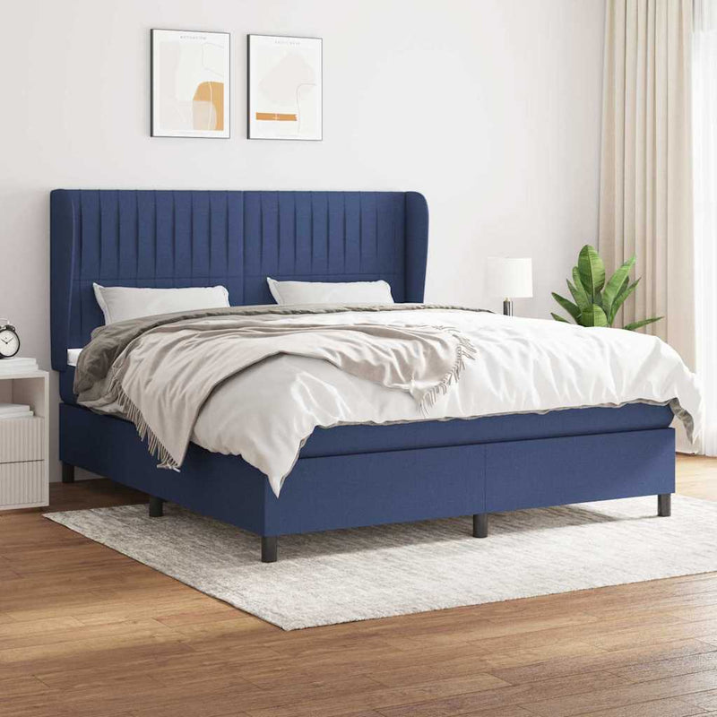 Pat box spring cu saltea, albastru, 180x200 cm, material textil