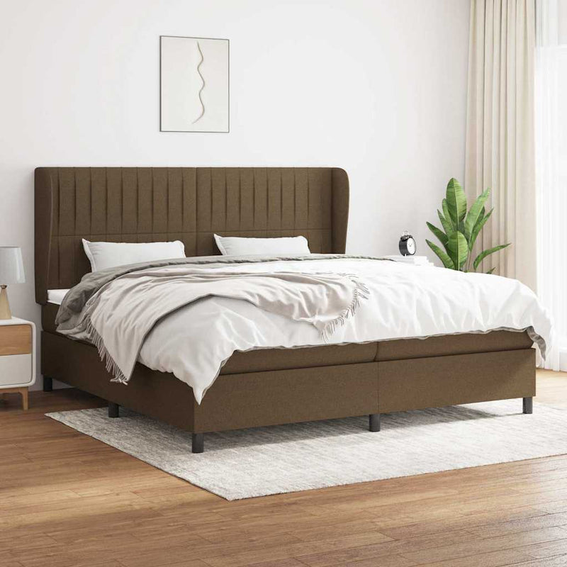 Pat box spring cu saltea, maro închis, 200x200 cm, textil