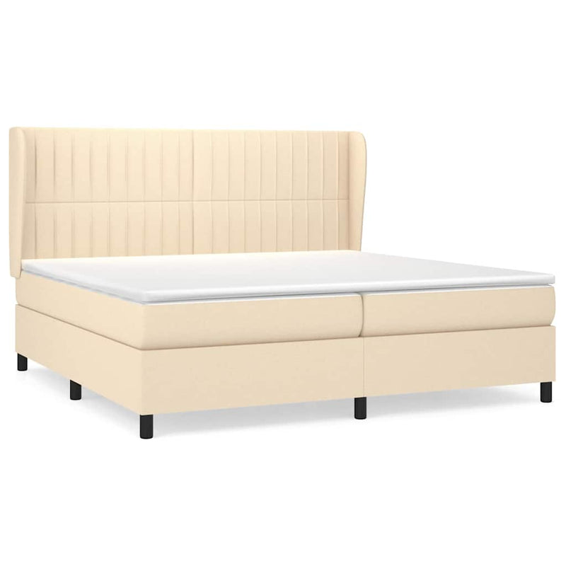 Pat box spring cu saltea, crem, 200x200 cm, textil