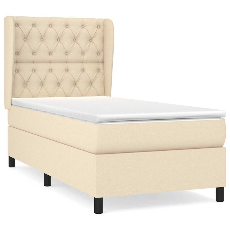 Pat box spring cu saltea, crem, 80x200 cm, textil