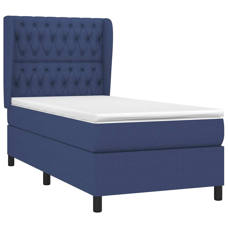 Pat box spring cu saltea, albastru, 90x190 cm, textil