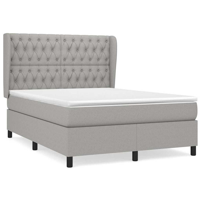 Pat box spring cu saltea, gri deschis, 140x190 cm, textil