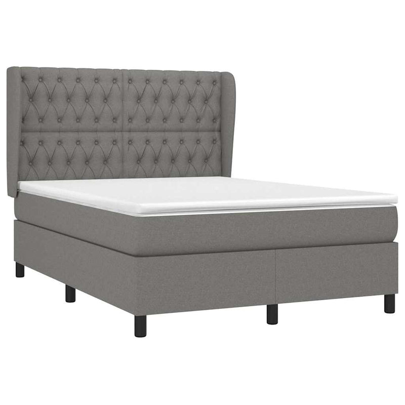 Pat box spring cu saltea, gri închis, 140x190 cm, textil