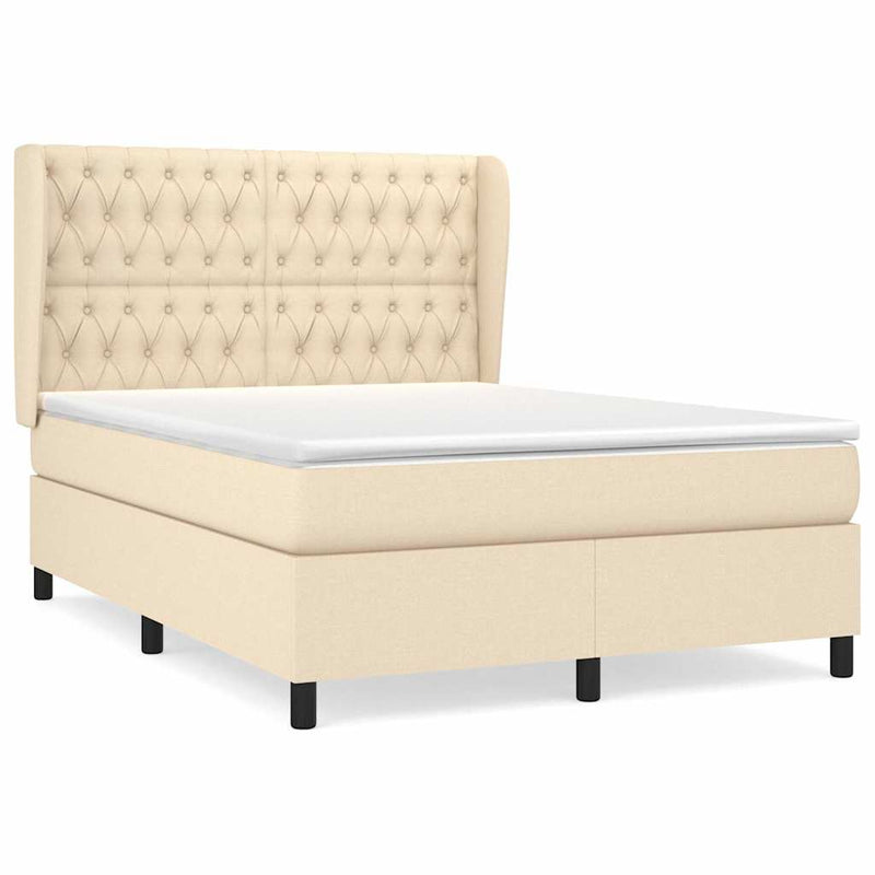 Pat box spring cu saltea, crem, 140x200 cm, textil