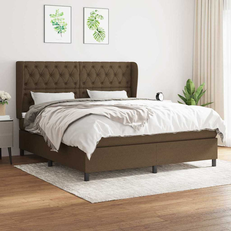 Pat box spring cu saltea, maro închis, 160x200 cm, textil