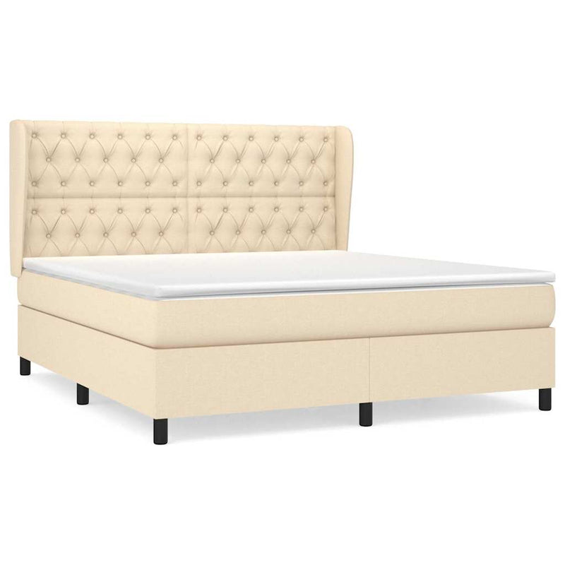 Pat box spring cu saltea, crem, 160x200 cm, material textil
