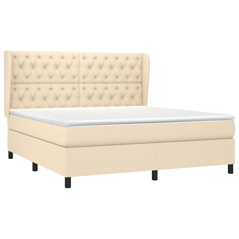 Pat box spring cu saltea, crem, 160x200 cm, material textil