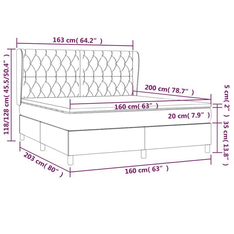 Pat box spring cu saltea, crem, 160x200 cm, material textil