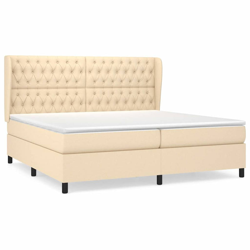 Pat box spring cu saltea, crem, 200x200 cm, textil
