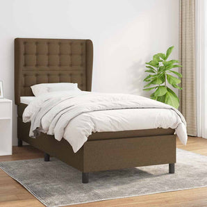 Pat box spring cu saltea, maro închis, 80x200 cm, textil
