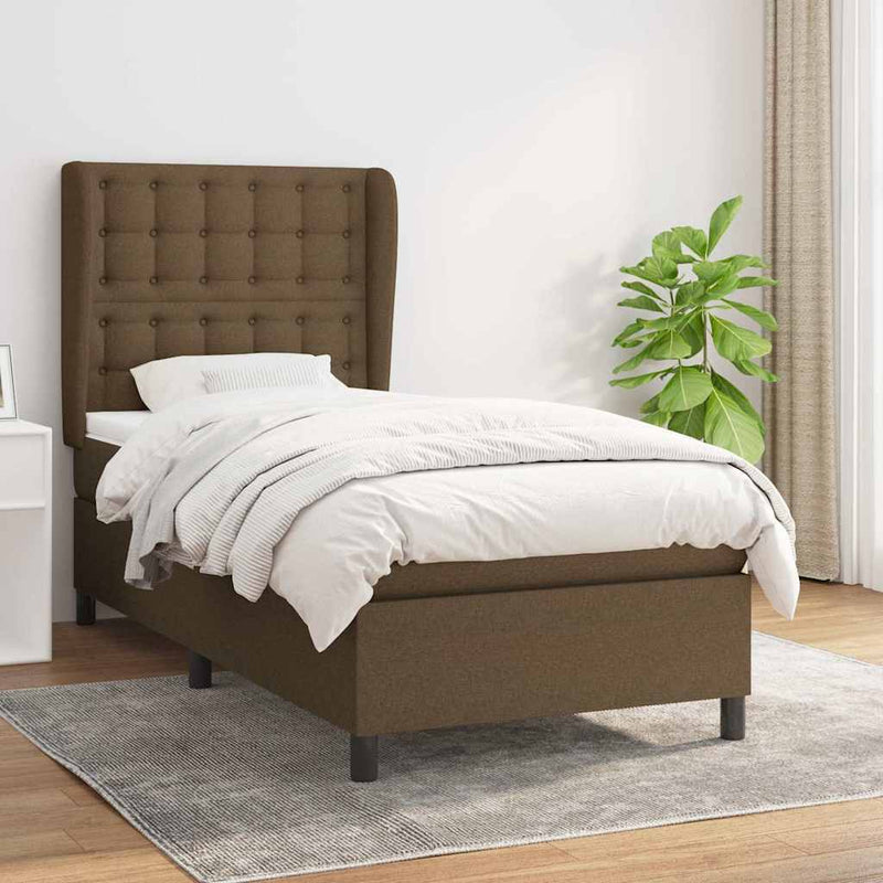 Pat box spring cu saltea, maro închis, 80x200 cm, textil