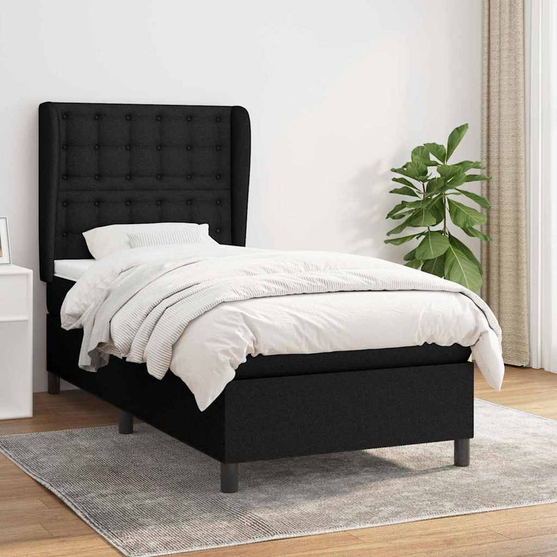 Pat box spring cu saltea, negru, 90x190 cm, textil