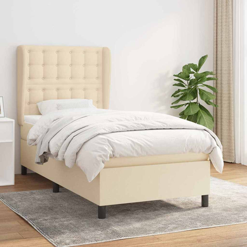 Pat box spring cu saltea, crem, 100x200 cm, textil